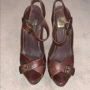 Dolce Vita Brown Leather Wedge Sandals.